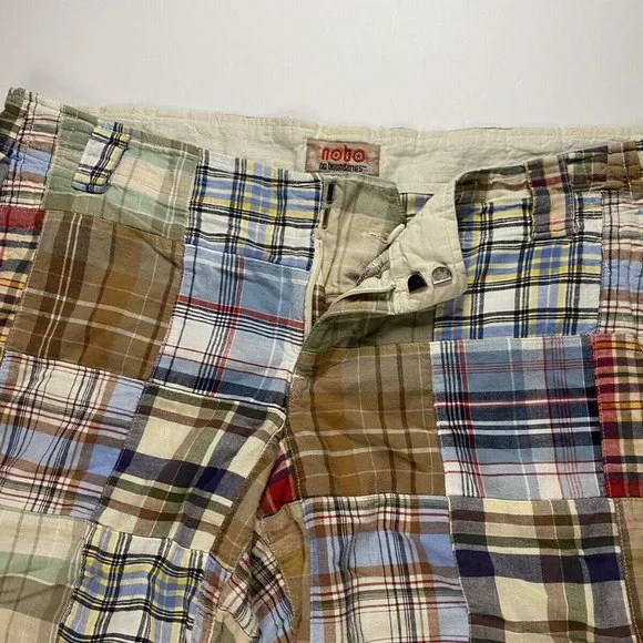 Khaki Men’s Madras Plaid Patchwork Chino Shorts Multicolor Size W 32 - Picture 2 of 7